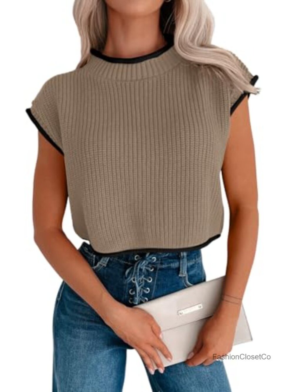 MURMUREY Womens Ribbed Knit Crop Tank Top Mock Neck Cap Sleeve Sweater Vest